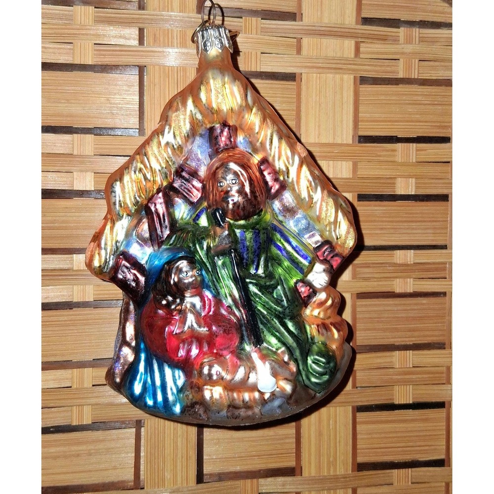 Christopher Radko Nativity Glass Ornament 5" Vintage Hand Blown Poland